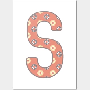 MONOGRAM LETTER S PINK FLORAL TYPOGRAPHY DESIGN Posters and Art